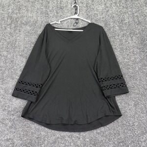 XIEERDUO Shirt Womens XL Black Crochet 3/4 Sleeve V Neck Tunic Casual Top